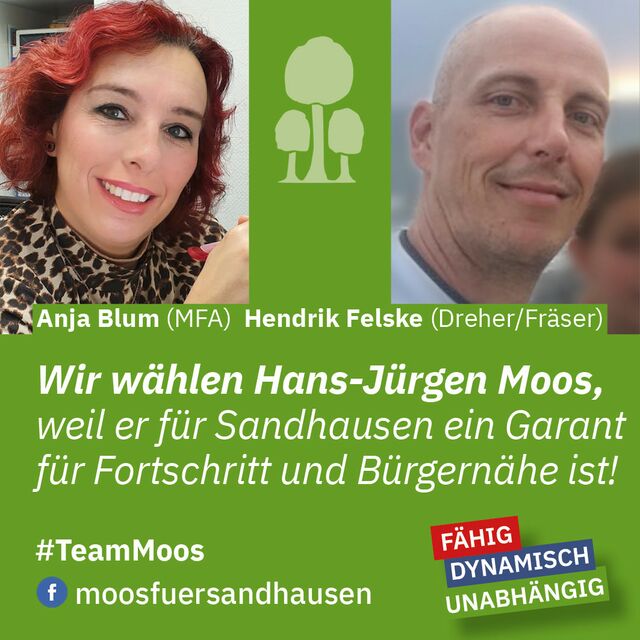 Wir wählen Hans-Jürgen Moos, weil er für Sandhausen ein Garant für Fortschritt und Bürgernähe ist!